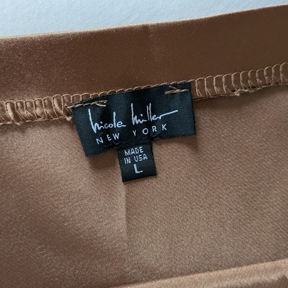 Nicole Miller Liquid Copper Satin Shiny Midi Skirt L - Picture 4 of 6